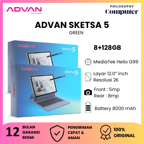 Advan TAB SKETSA 5 Helio G99 8GB 128GB 12 Inch 2K IPS 90Hz 8000mAh SIM 4G LTE Android Tablet