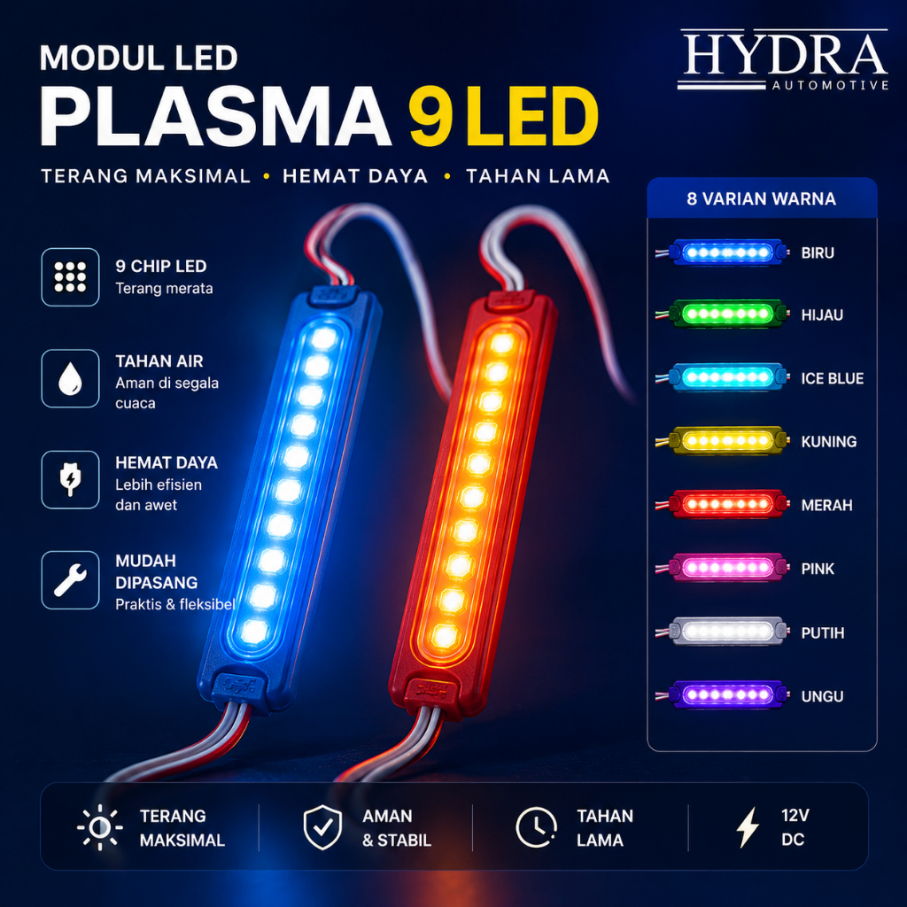 Lampu LED Plasma 9 Chip 12V Modul LED Motor Mobil Waterproof 8 Warna Biru Hijau Merah Putih Ungu Pin