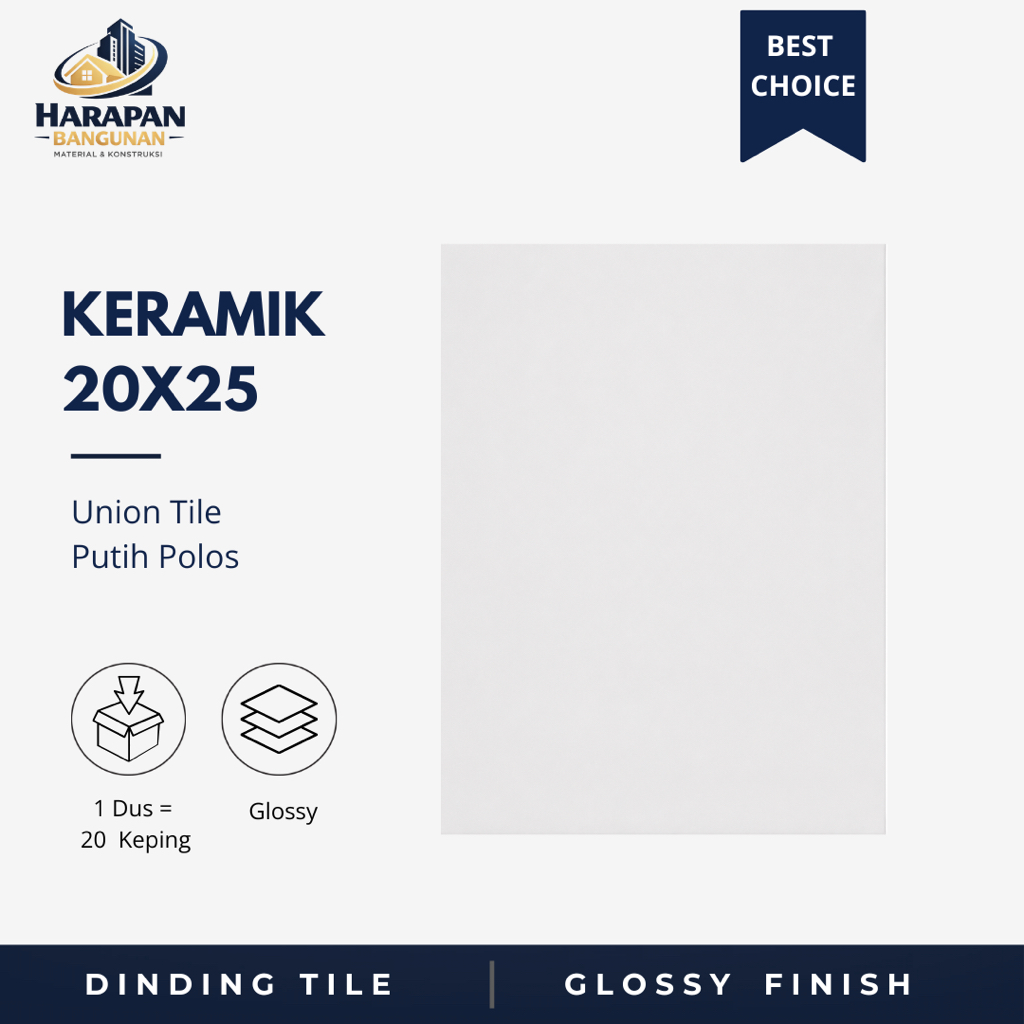 Keramik Dinding 20x25 Union Tile Putih Polos Keramik Glossy