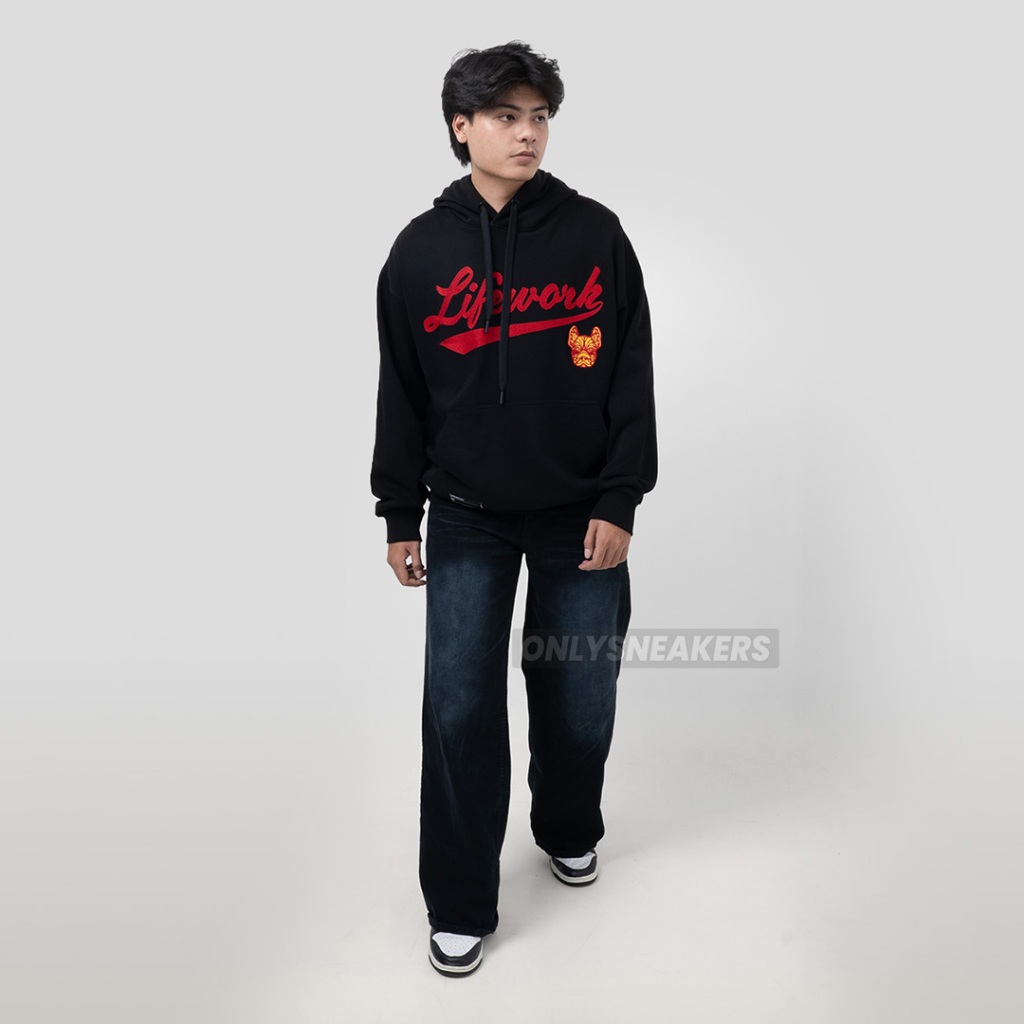 LIFEWORK CHAIN STITCH HOODIE BLACK