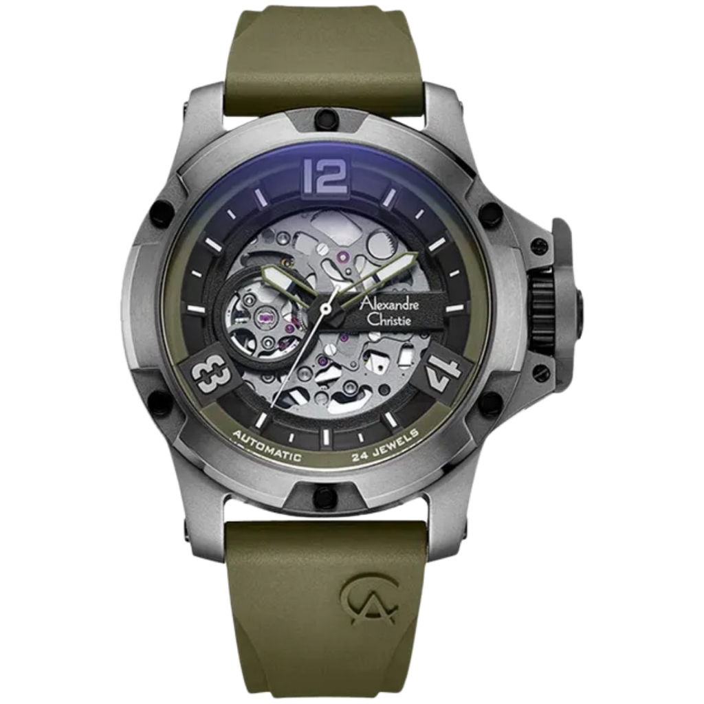 Galery Jam Tangan Alexandre Christie AC 6295 MT Automatic Army Gray Rubber Strap