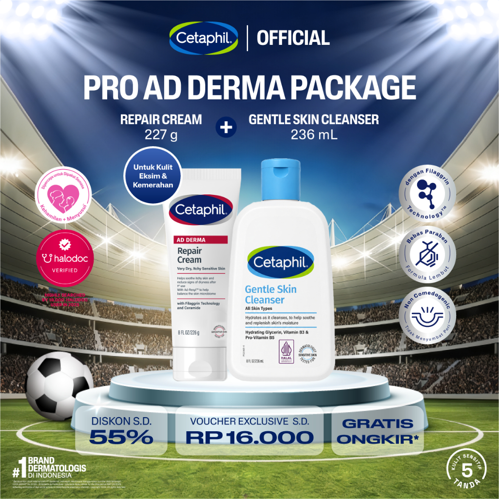 Cetaphil Gentle Skin Cleanser 250ML + Pro AD Derma Repair Cream 227G