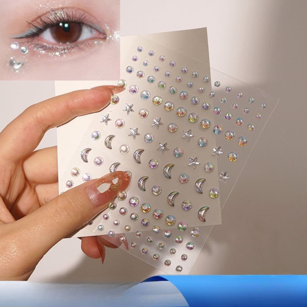 Stiker bulan berlian mengkilat langsung tempel / perhiasan wajah diamond berlian bulan / face sticke