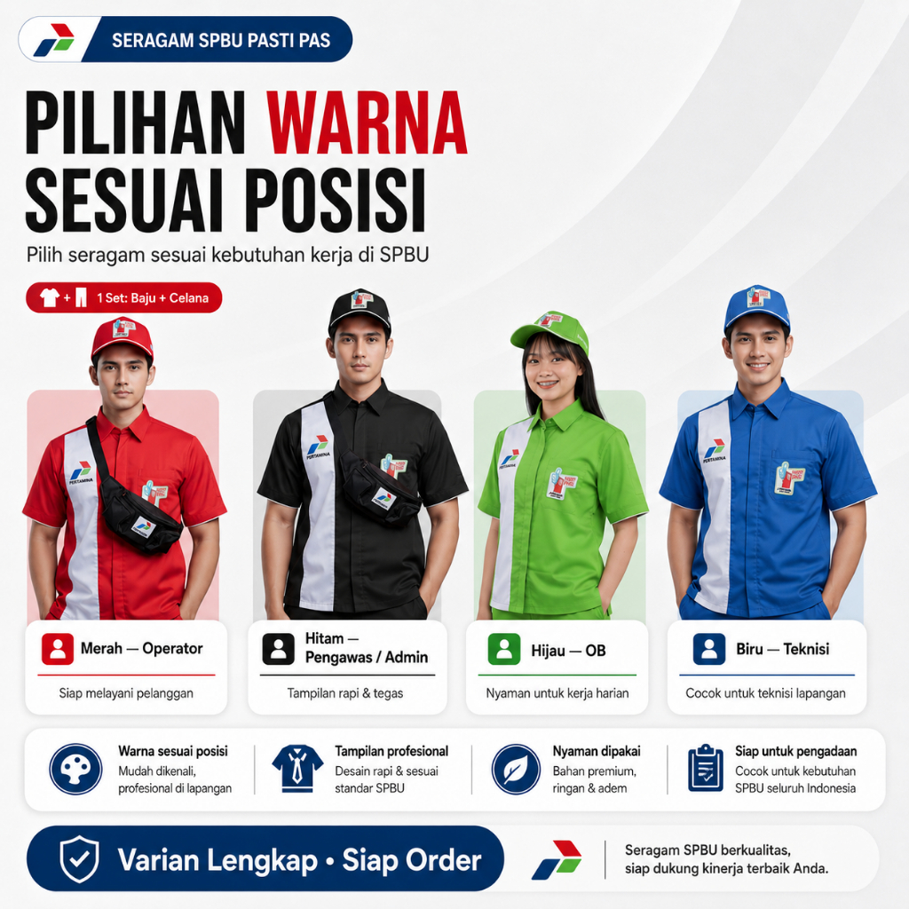 Seragam Operator SPBU Bahan Maryland American Drill Warna Merah