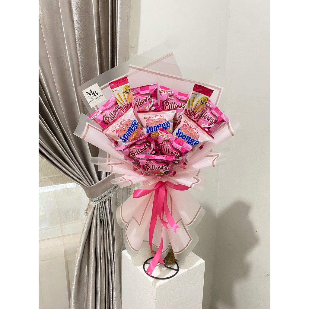 buket jajan / buket jajan pink / buket jajan untuk cewek