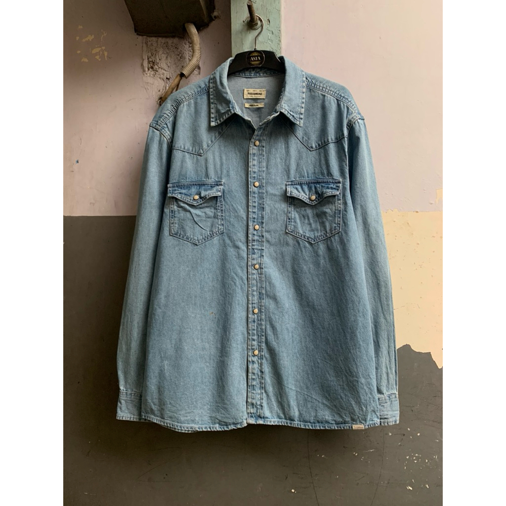 kemeja Pull&bear denim pria lengan panjang preloved