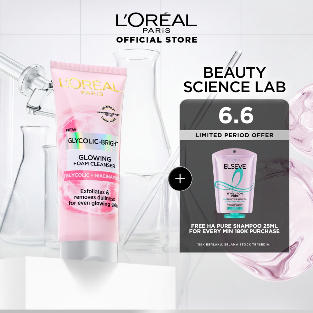 L'Oreal Paris Glycolic Bright Daily Cleanser Foam - 50/100ml Skin Facial Wash Loreal Glyco Acid AHA 