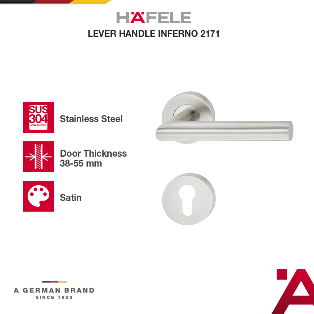 Hafele 2171 Set Gagang Kunci Pintu Kamar Rumah Satin Stainless Steel 304- Pegangan Pintu Model Kekin