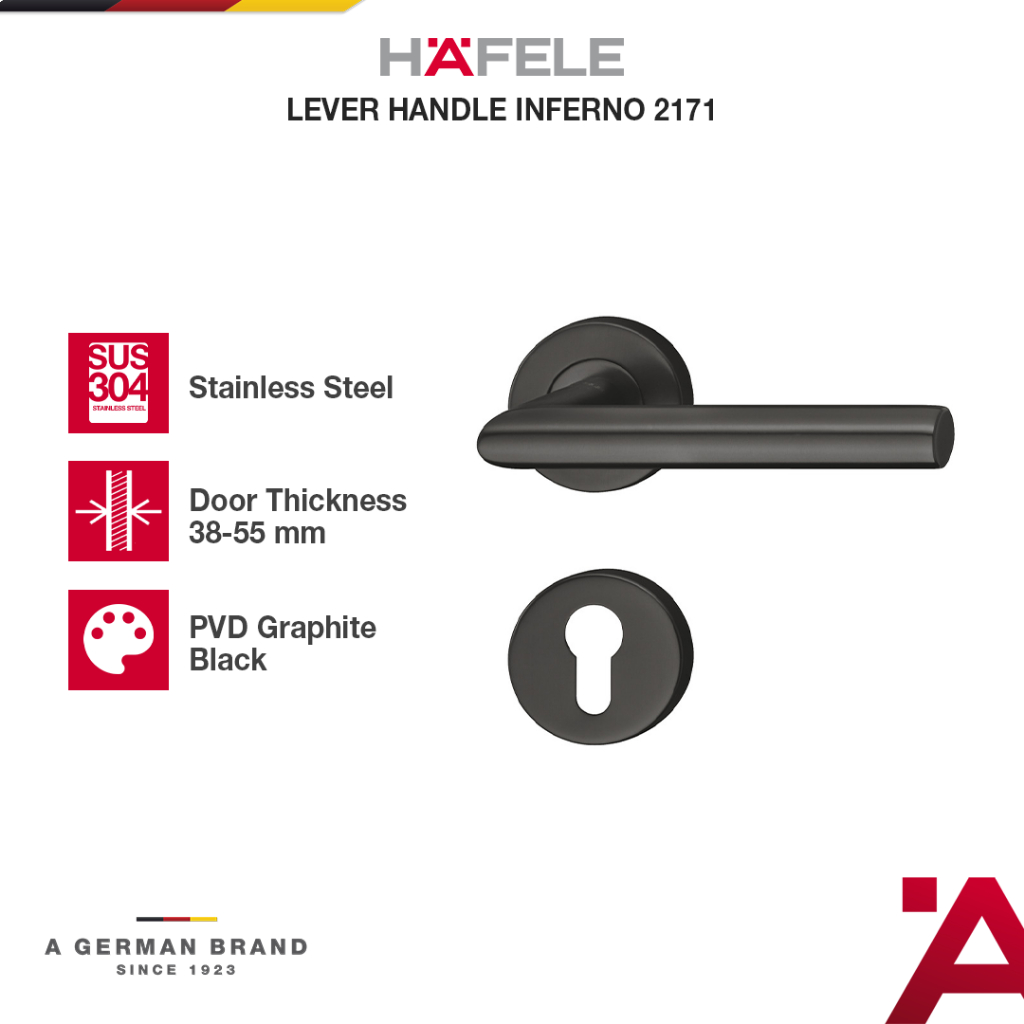 Hafele Inferno 2171 Gagang Kunci Pintu/Pintu Rumah Stainless Steel 304 Hitam - Pegangan Pintu Set Mo