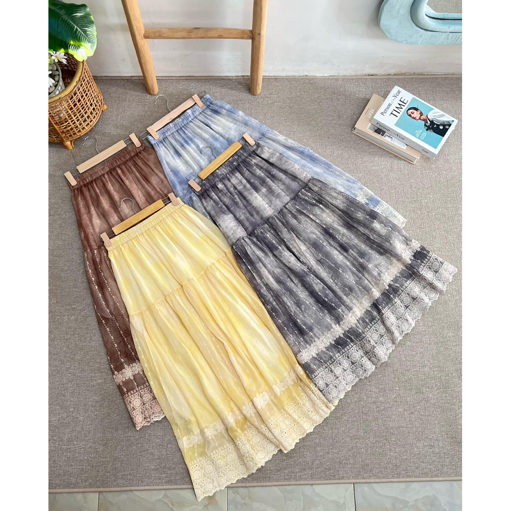 ROK BORDIR GRADASI 3922 3923 3924 3925 ROK IMPORT BIRU BLUE COKLAT KUNING YELLOW HITAM ABU