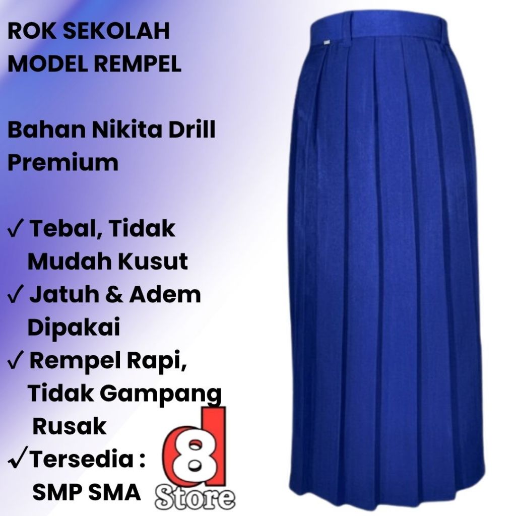 Rok Sekolah Model Rempel Biru Tua Bahan Nikita Drill Premium Untuk SMP SMA
