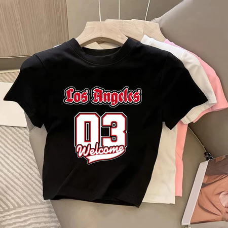 CROP TOP WANITA LOS ANGELES BAHAN KNIT PREMIUM KAOS LOS ANGELES