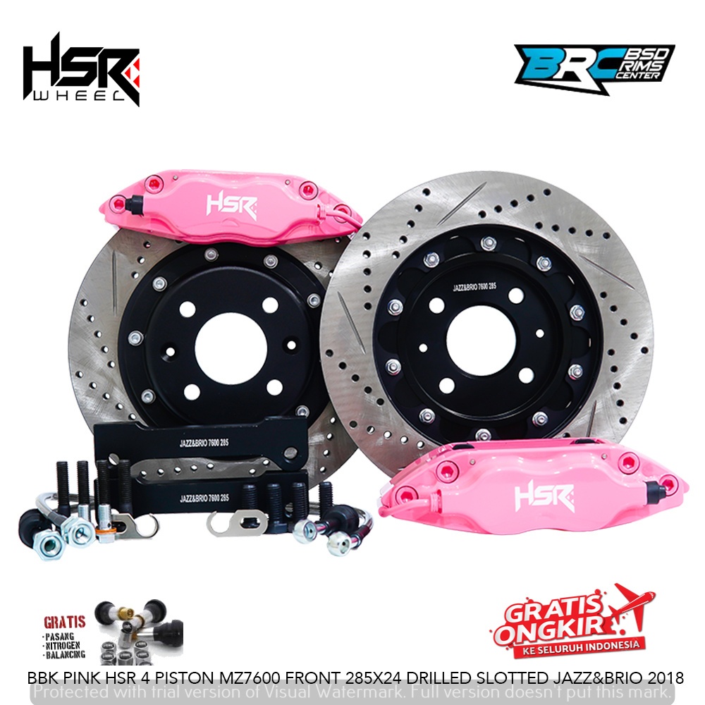 jual bbk mobil jazz brio BBK PINK HSR 4 PISTON MZ7600 FRONT 285X24 DRILLED SLOTTED JAZZ&BRIO 2018 (S