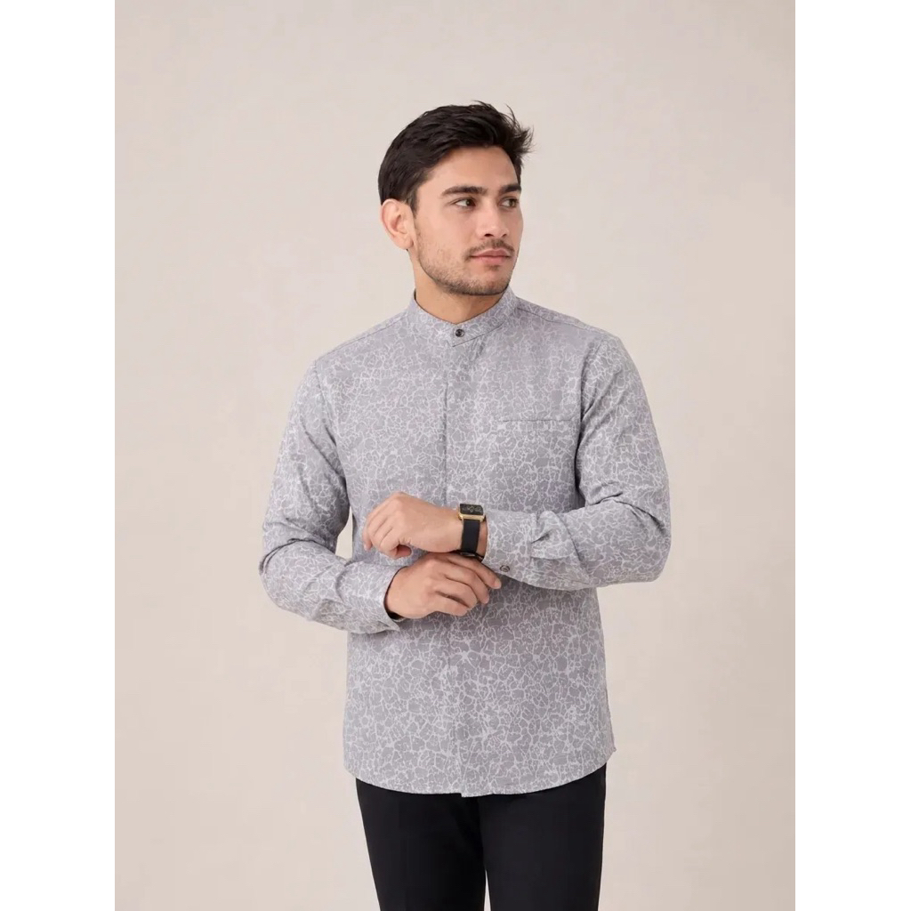 Kemeja Koko Pria Polos Motif Abu Hitam Grey Silver