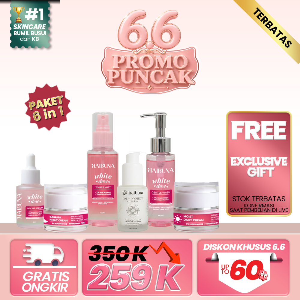 [pre-order] HAIBUNA WHITE DEW SERIES + UV PROTECTION (6PCS) Paket Whitening 5pcs + Sunscreen SPF 35 