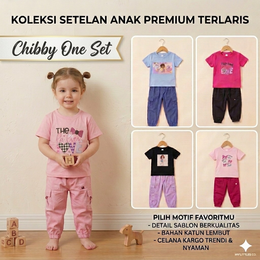 NARENKIDS-CHIBBY ONESET/ Setelan pakaian Baju Anak Perempuan Kaos celana Joger Pants Premium bahan k