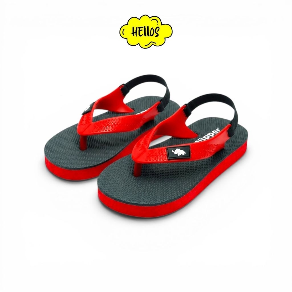 Sandal Jepit Fipper Rubber Anak Laki-Laki/Perempuan (Unisex) - HITAM MERAH - Fashion Kaki Karet