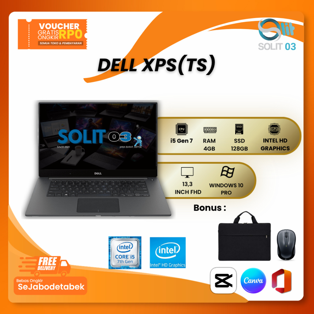 Dell XPS 13 Core i5 Gen 7 RAM 4GB SSD 128GB Touchscreen FHD Fingerprint Laptop Second Bergaransi