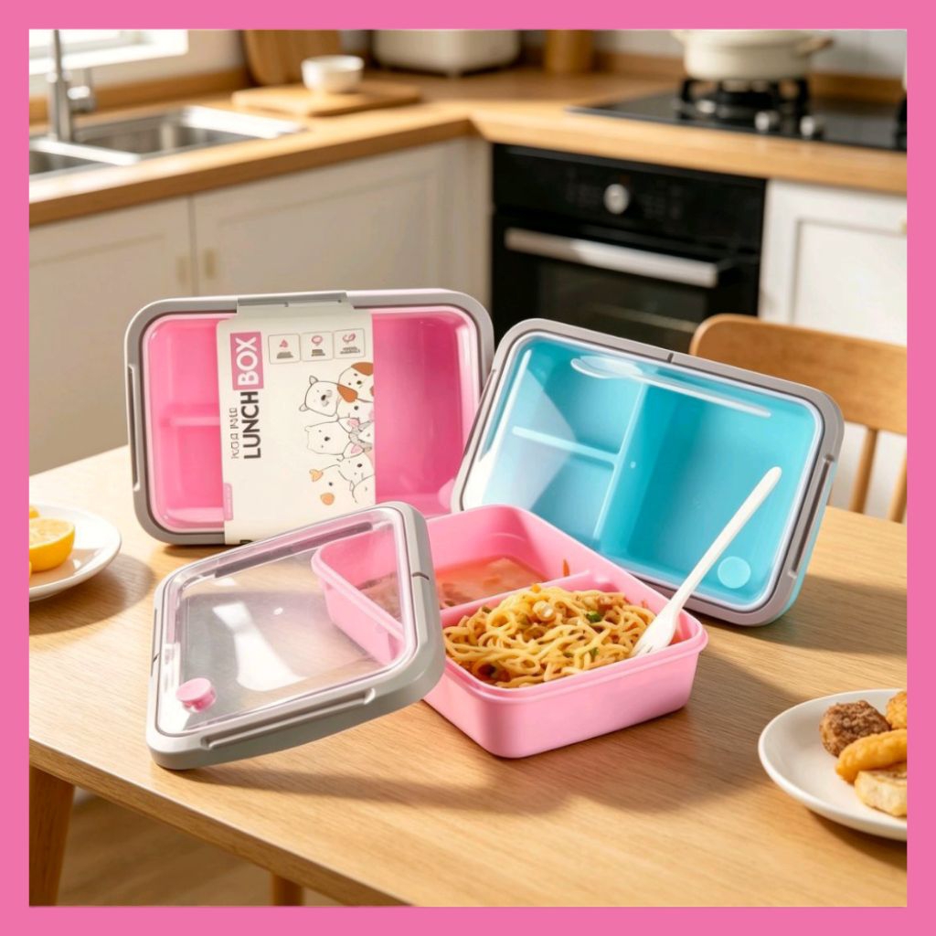 Lunch Box CaTalina Kotak Makan Anti Bocor 1500ml Push Pull Kotak Bekal Anak Pink Color