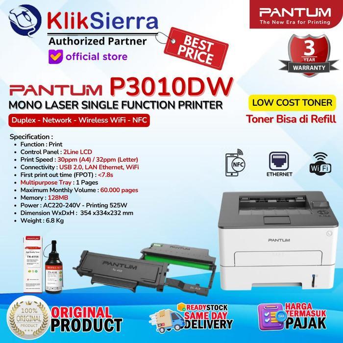 Pantum P3010DW Printer Laser Monokrom A4 Duplex WiFi