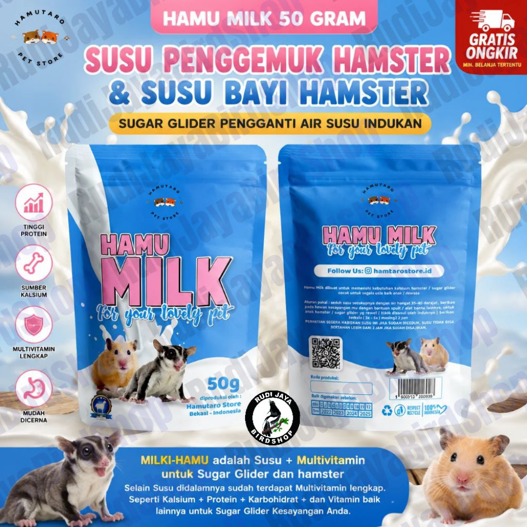 HAMU MILK 50 GRAM SUSU PENGGEMUK HAMSTER & SUSU BAYI HAMSTER SUGAR GLIDER PENGGANTI AIR SUSU INDUKAN