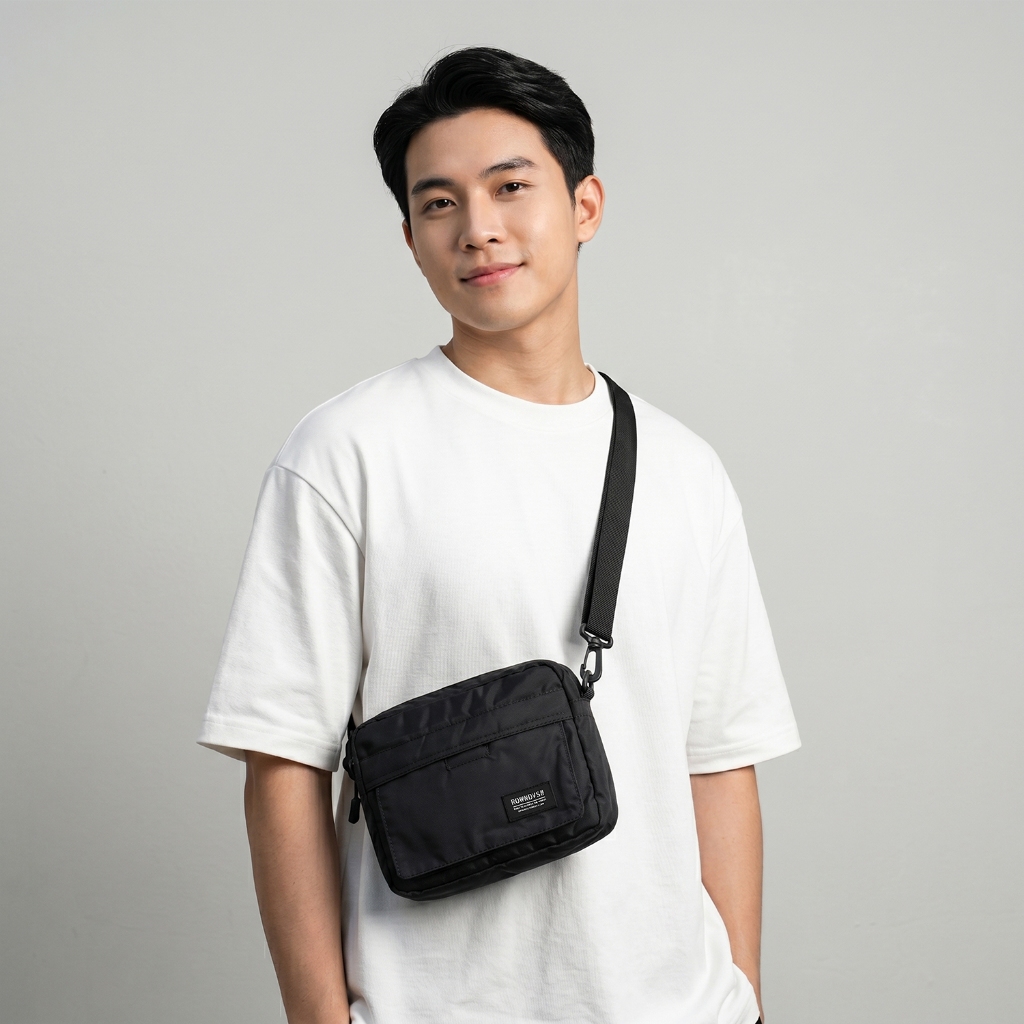 Rown Division Sling Bag || Laela Black Tas Selempang