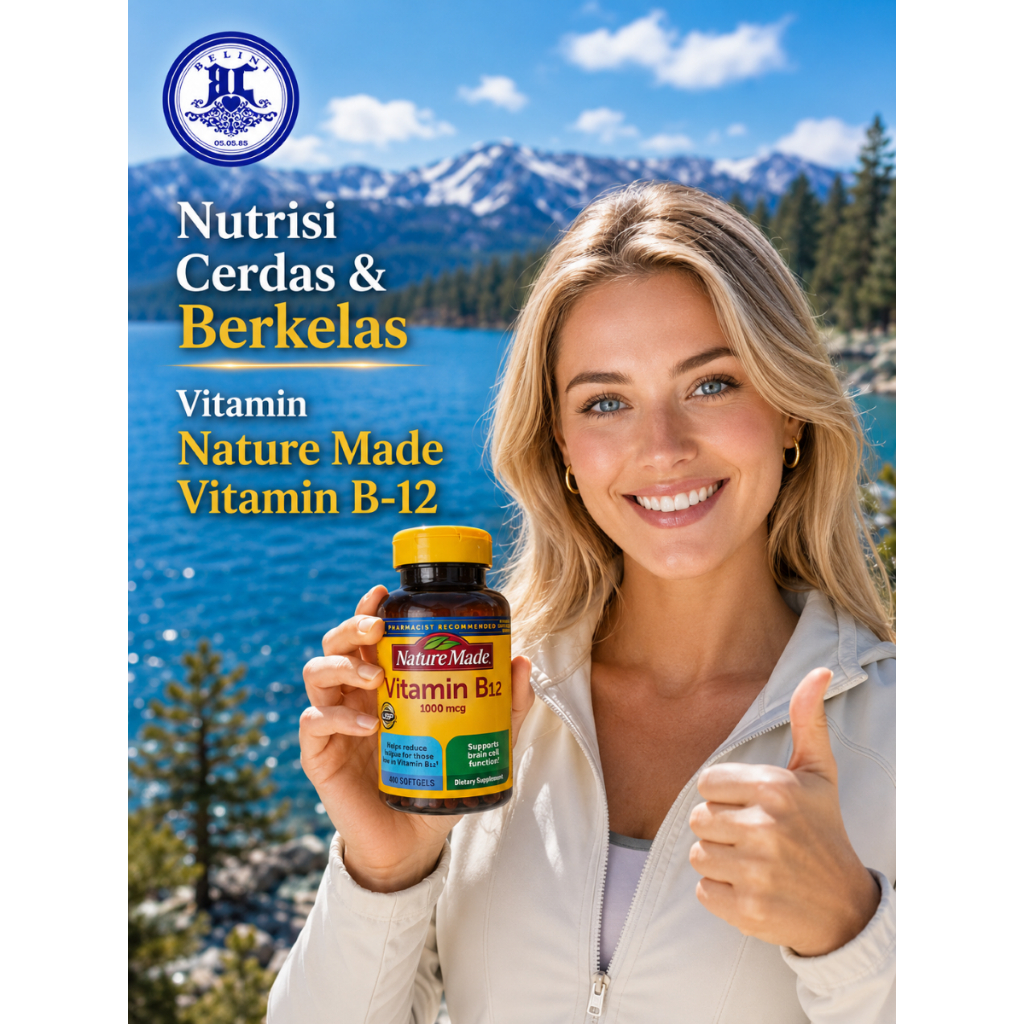 Nature Made Vitamin B-12 1000 mcg, Isi 400 Softgels | Energi Optimal, Fokus Maksimal, Nutrisi Premiu