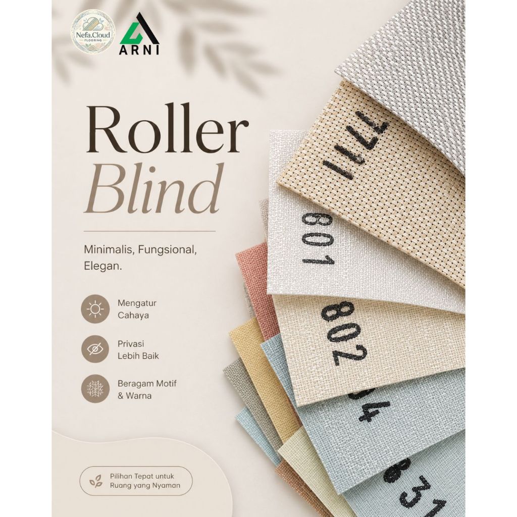 Roller Blind Standar Motif Polos / Tirai / Gorden Jendela Modern Untuk Rumah, Kantor & Apartemen
