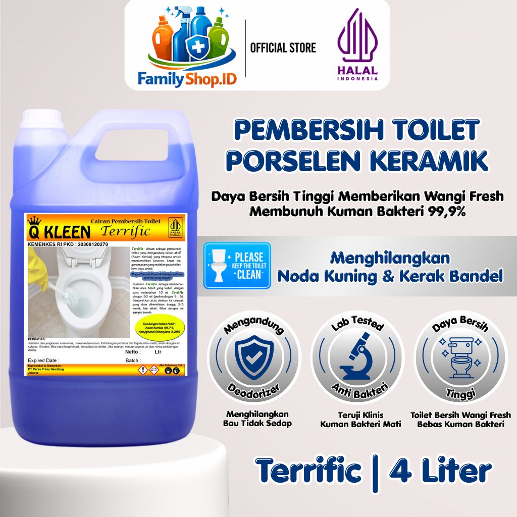 Q KLEEN Pembersih Toilet Porselen 4 Liter Cairan Pembersih WC Kerak Membandel dan Noda Kuning