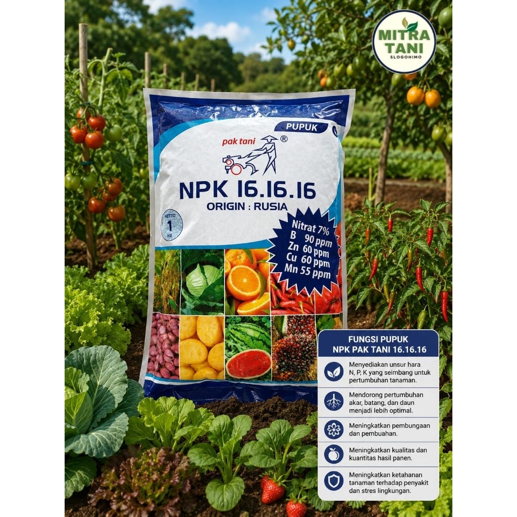 Pupuk NPK 161616 Pak Tani Mutiara Biru Origin Rusia Kemasan Pabrik 1 KG
