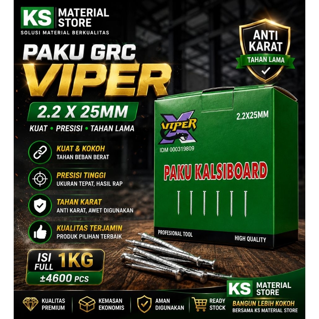 Paku GRC Viper 1 KG 2.2 x 25 mm Paku Kalsiboard Viper 1 KG 2.2 x 25 mm Profesional Tool High Quality