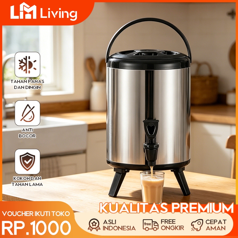 L.M Living – Dispenser Air Milk Tea Stainless Steel 10L/12L – Termos Besar SUS304 untuk Prasmanan – 