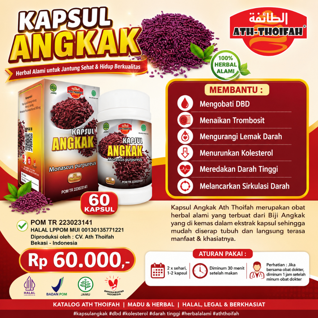 Kapsul Biji Angkak Ath-Thoifah 60 Kapsul Beras Merah Cina Obat DBD Trombosit