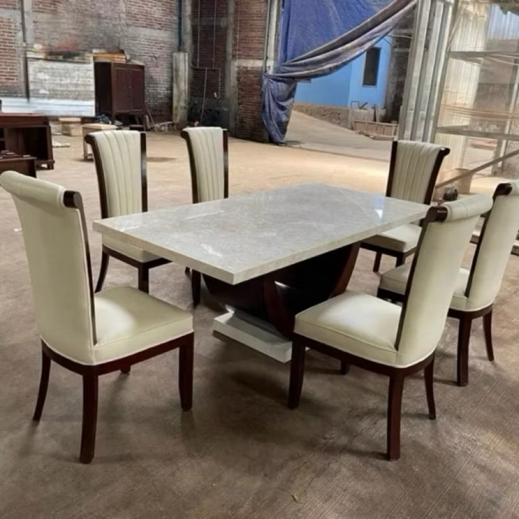Meja makan marmer set Kursi 6