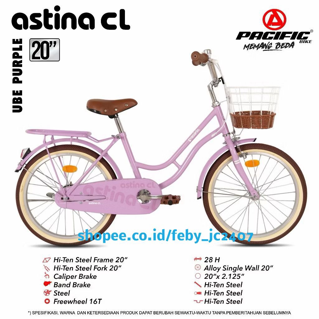 sepeda anak perempuan cewek keranjang Pacific 20 inch astina CL