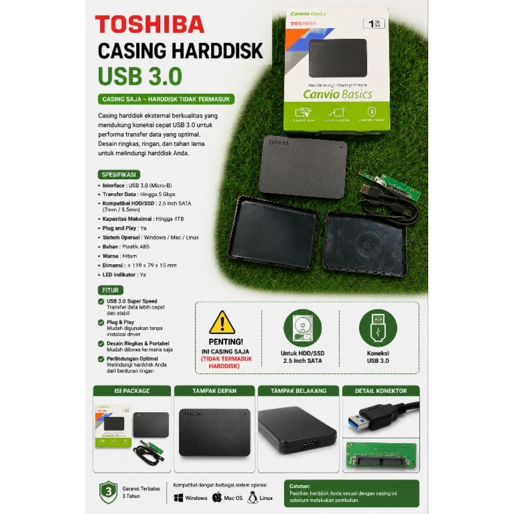 Casing Hardisk Toshiba USB 3.0/Casing HDD 2.5" USB 3.0