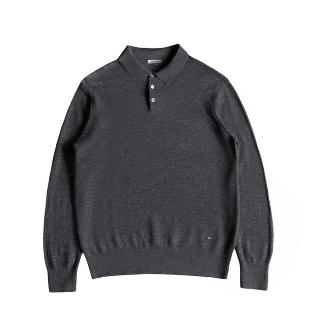 Martyn Bal honeycomb knitted l/s polo shirt charcoal grey knit knitwear rajut