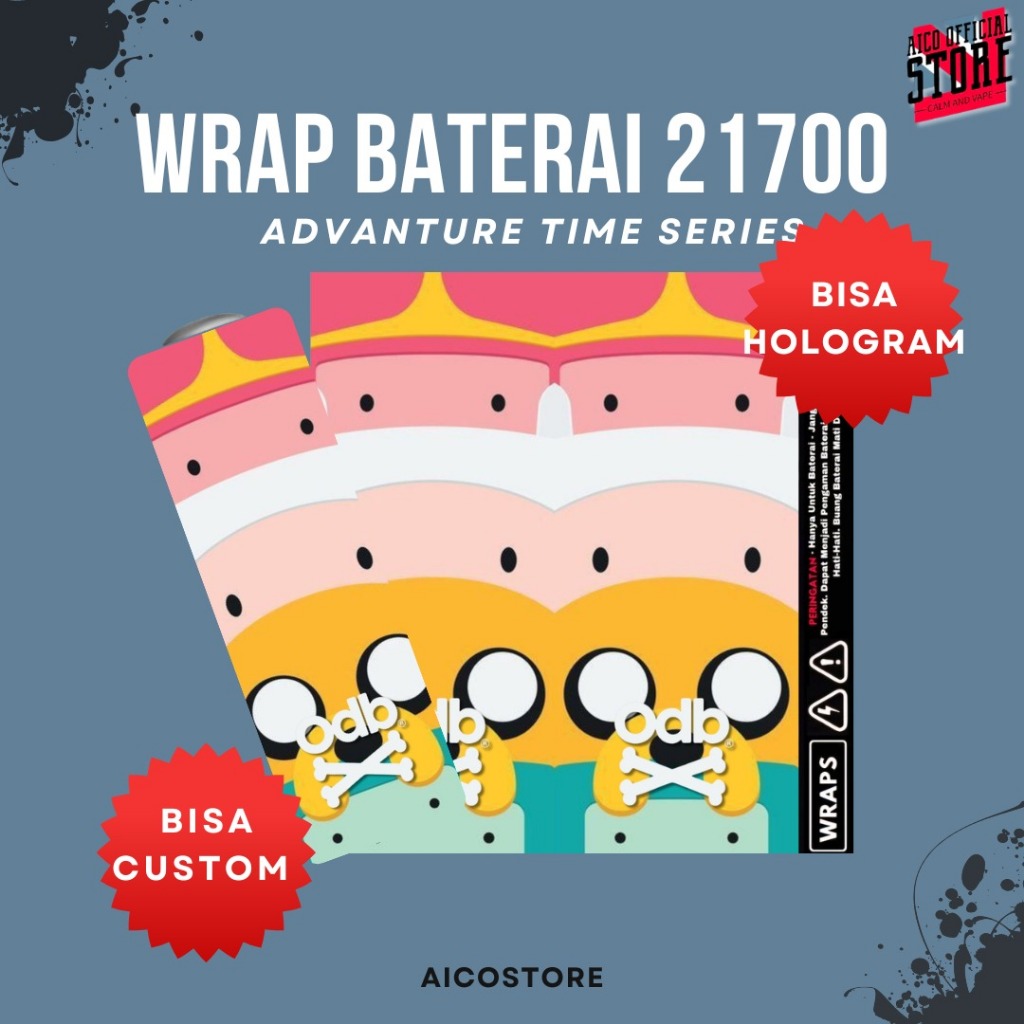WRAP SERIES Stiker Wrap Baterai 21700 Motif Adventure Time Finn Jake Premium Vinyl Anti Air Pelindun