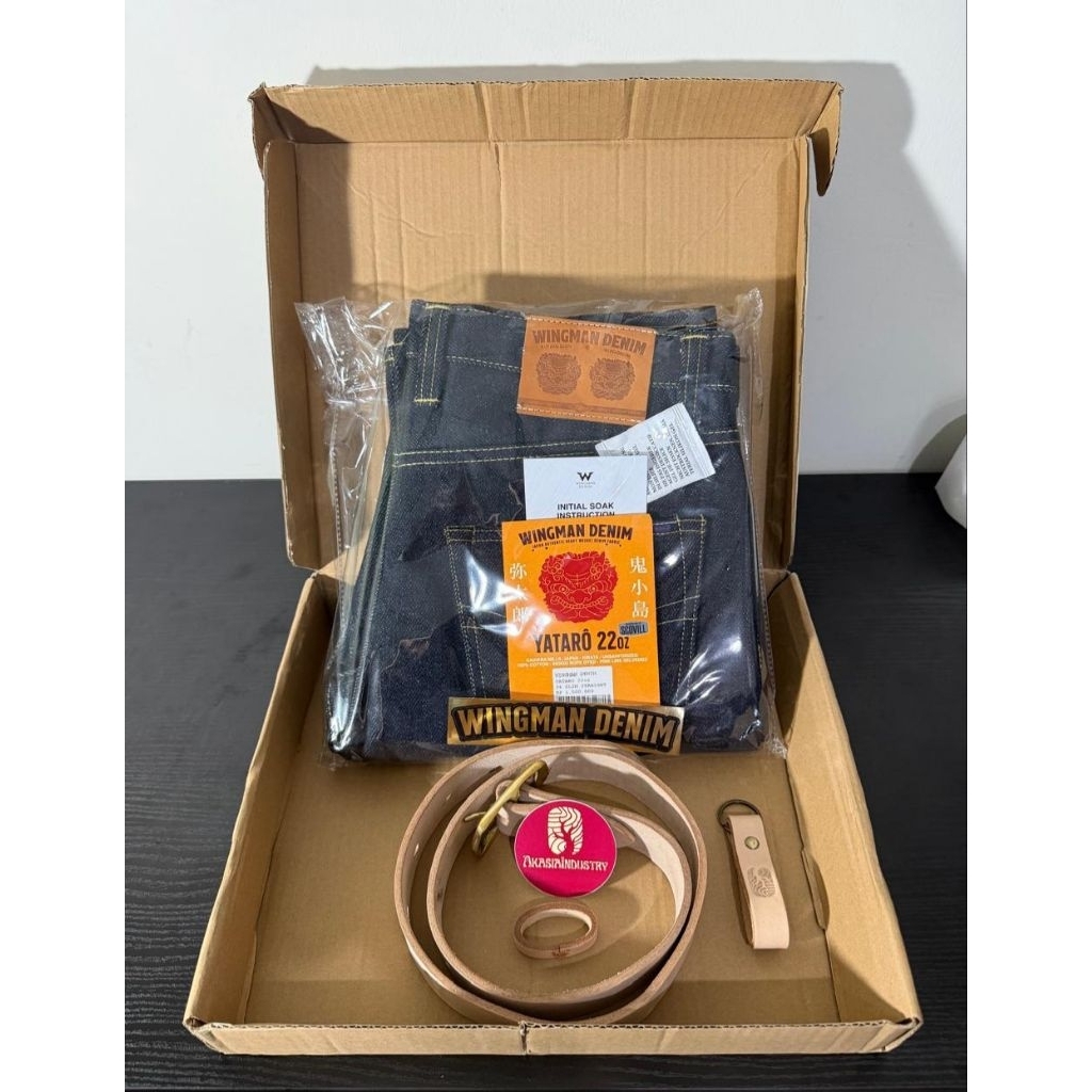 (PAKET BUNDLING) Wingman Denim Yataro 22oz Size 34 Slim Stright & Leather Belt Akasia Industry Size 