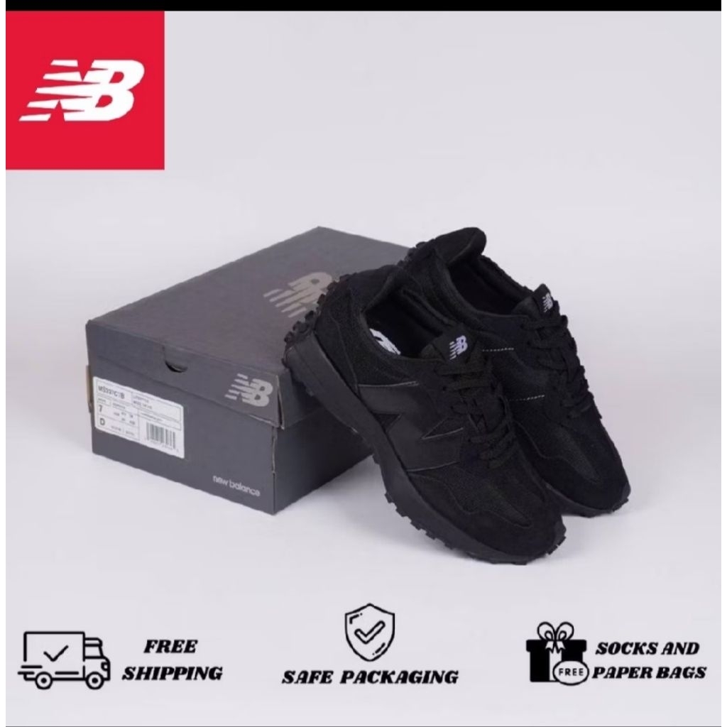 Sepatu New Balance 327 Full Black Original Pria Wanita NB 327 Premium Sneakers Import