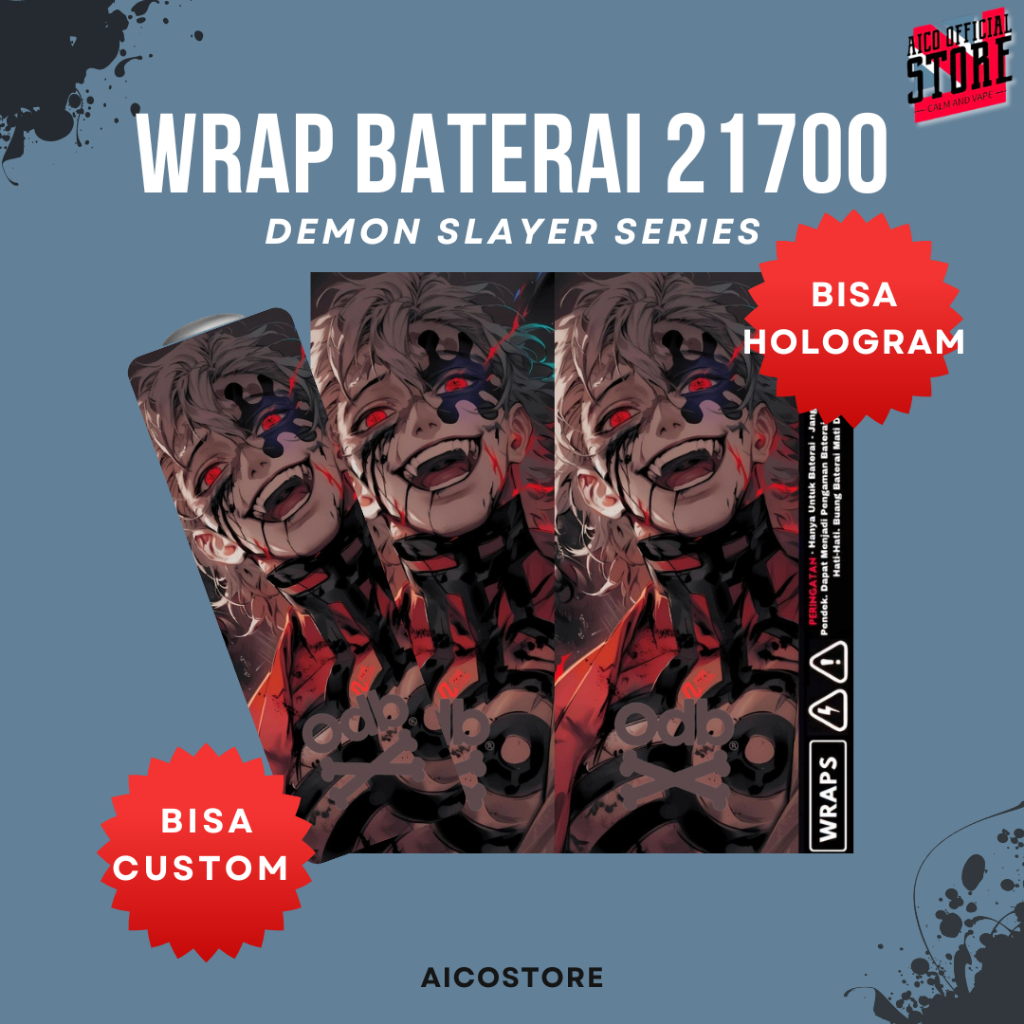 WRAP SERIES Stiker Wrap Baterai 21700 Motif Demon Slayer Series Premium Vinyl Anti Air | Skin Pelind