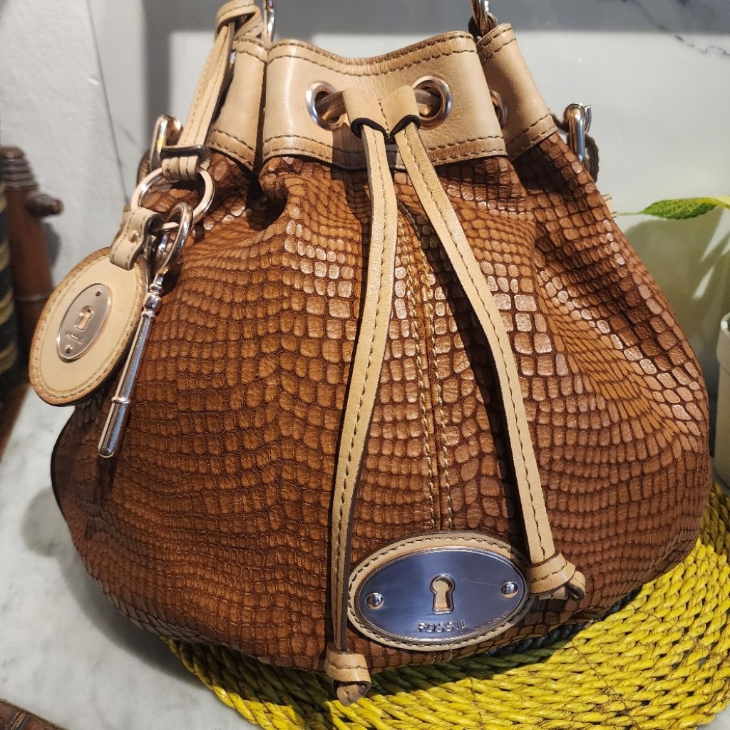 tas Ocil maddox Serut Snake skin coklat lengkap keyfob