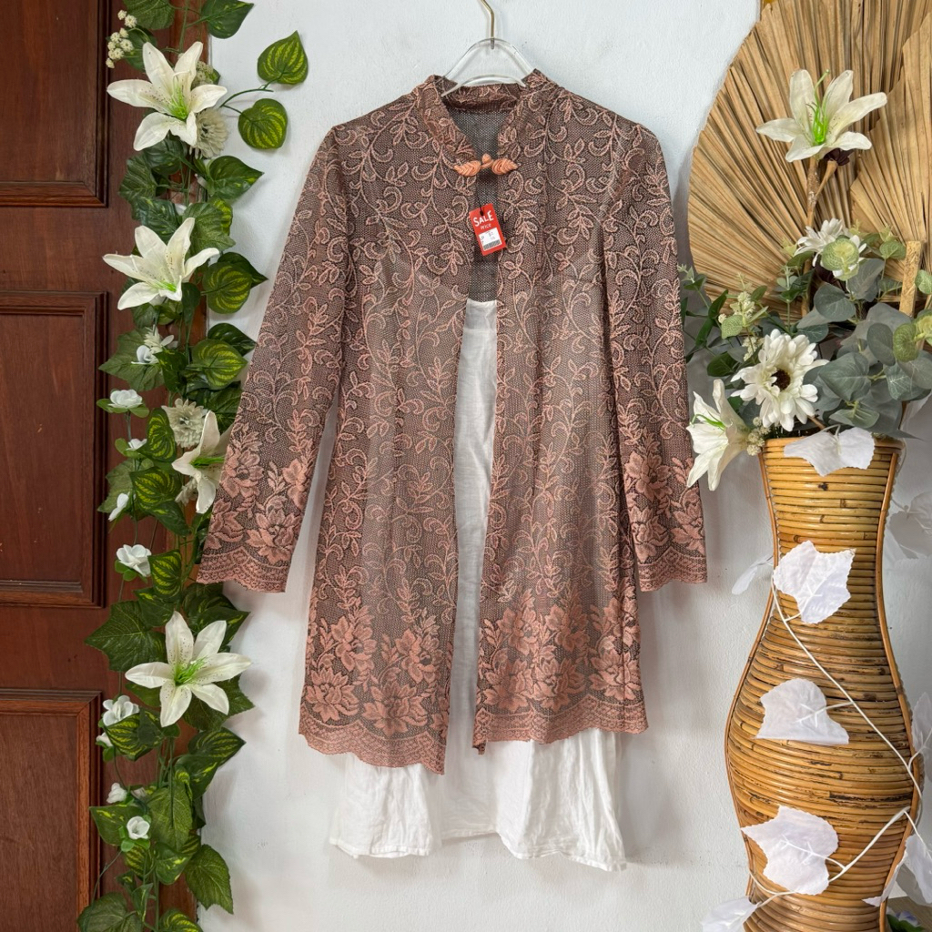 Set Dress Outer Brukat Coklat