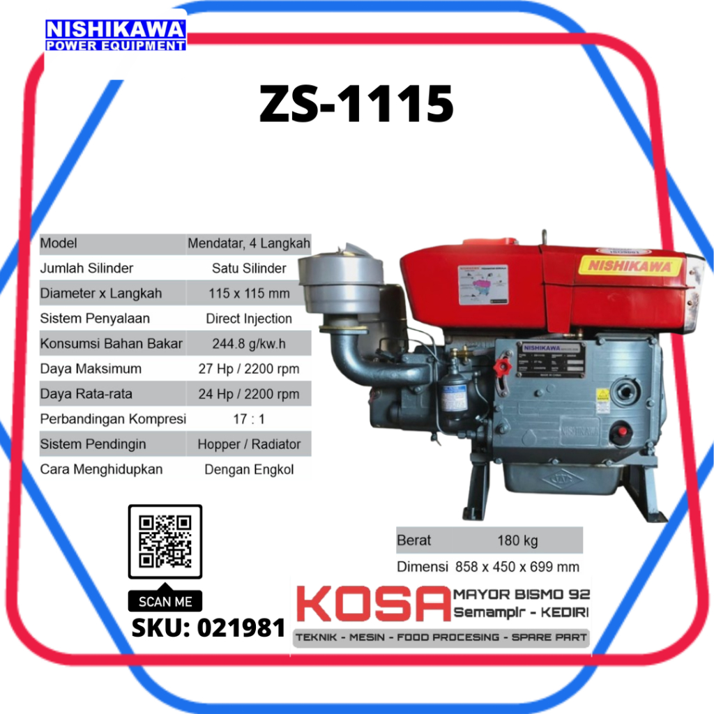 Mesin Penggerak Diesel Solar Serbaguna Nishikawa ZS 1115 26Hp