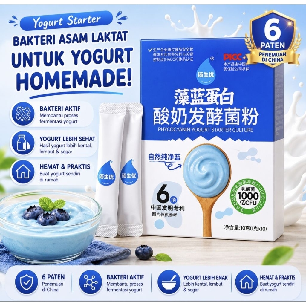 YOMART | Bibit Yogurt Spirulina Blue Phycocyanin Starter | PREMIUM STARTER YOGURT | YOGURT CULTURE |