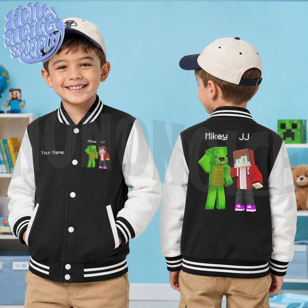 Jaket Varsity Anak Mikey JJ Minecraft Gratis Nama / Jaket Anak Varsity Baseball Jj Mikey Minecraft