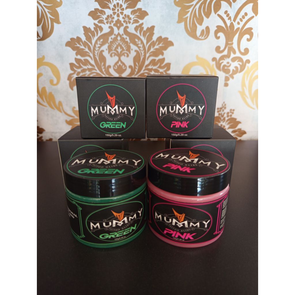 Original MUMMY Tattoo Glide 150gr (pink & green) - Vaseline tato / aftercare tato merk Mummy.