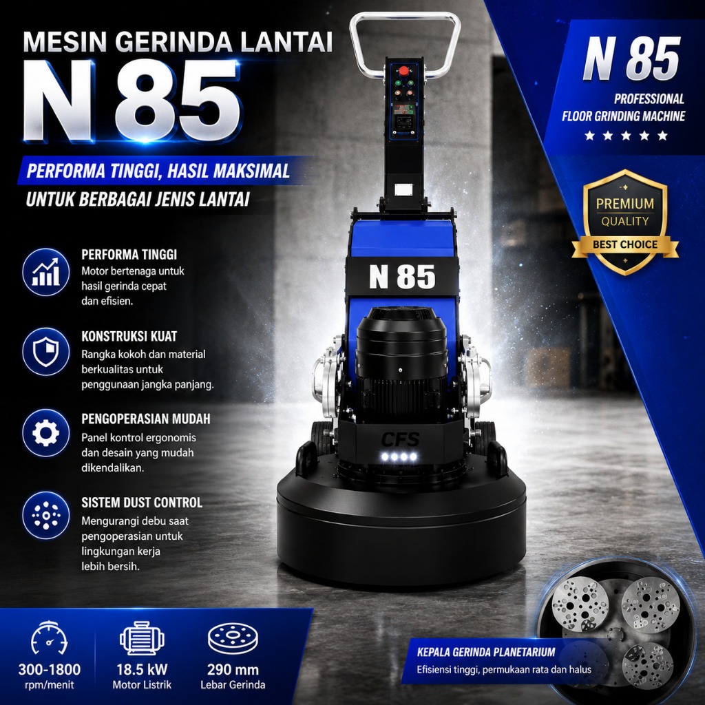 BOSI Mesin Gerinda Lantai NX-N85 18.5KW | Floor Grinding Machine Planetary 4 Head | Poles Beton Tera