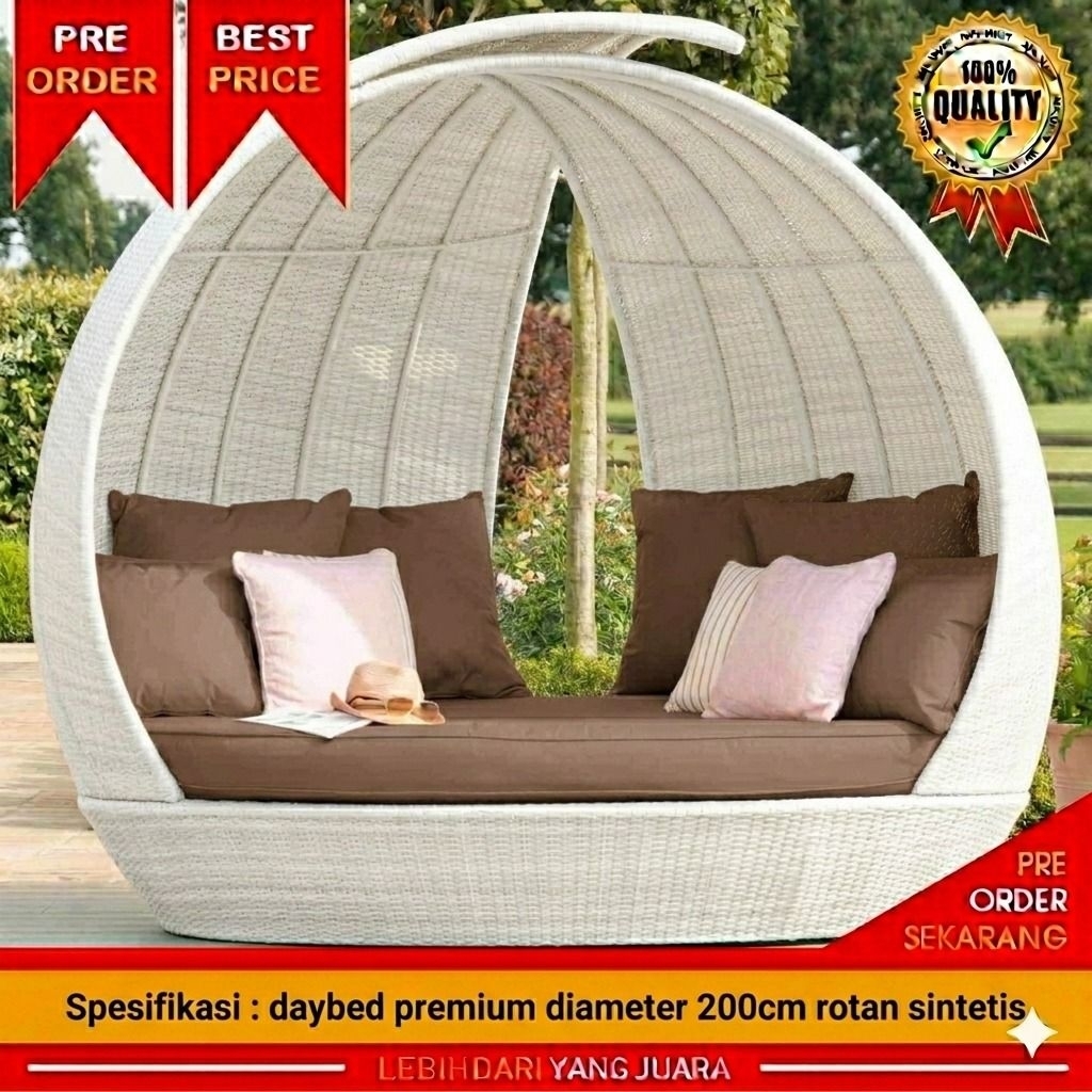 Premium Daybed Sofa Bed Gazebo Rotan sintetis / Outdoor sofa bed Rotan sintetis