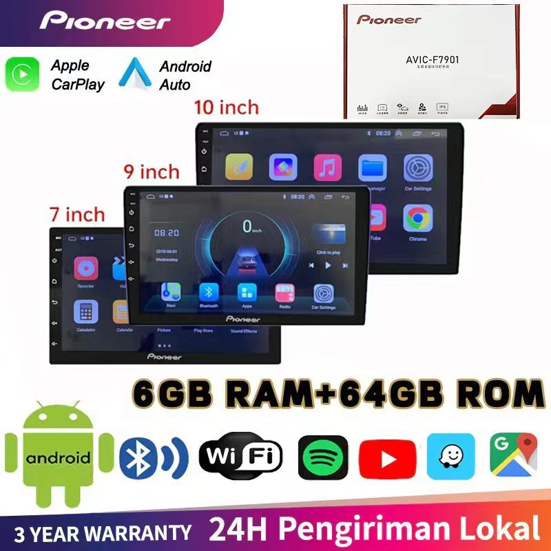 Layar pemutar Android 15 mobil Pioneer Jepang asli 7/9/10 inci Bluetooth mendukung CARPLAY nirkabel 